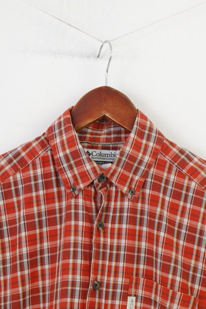 Columbia Men S Casual Shirt Red Cotton Checkered Sportswear Company Short Sleeve Top