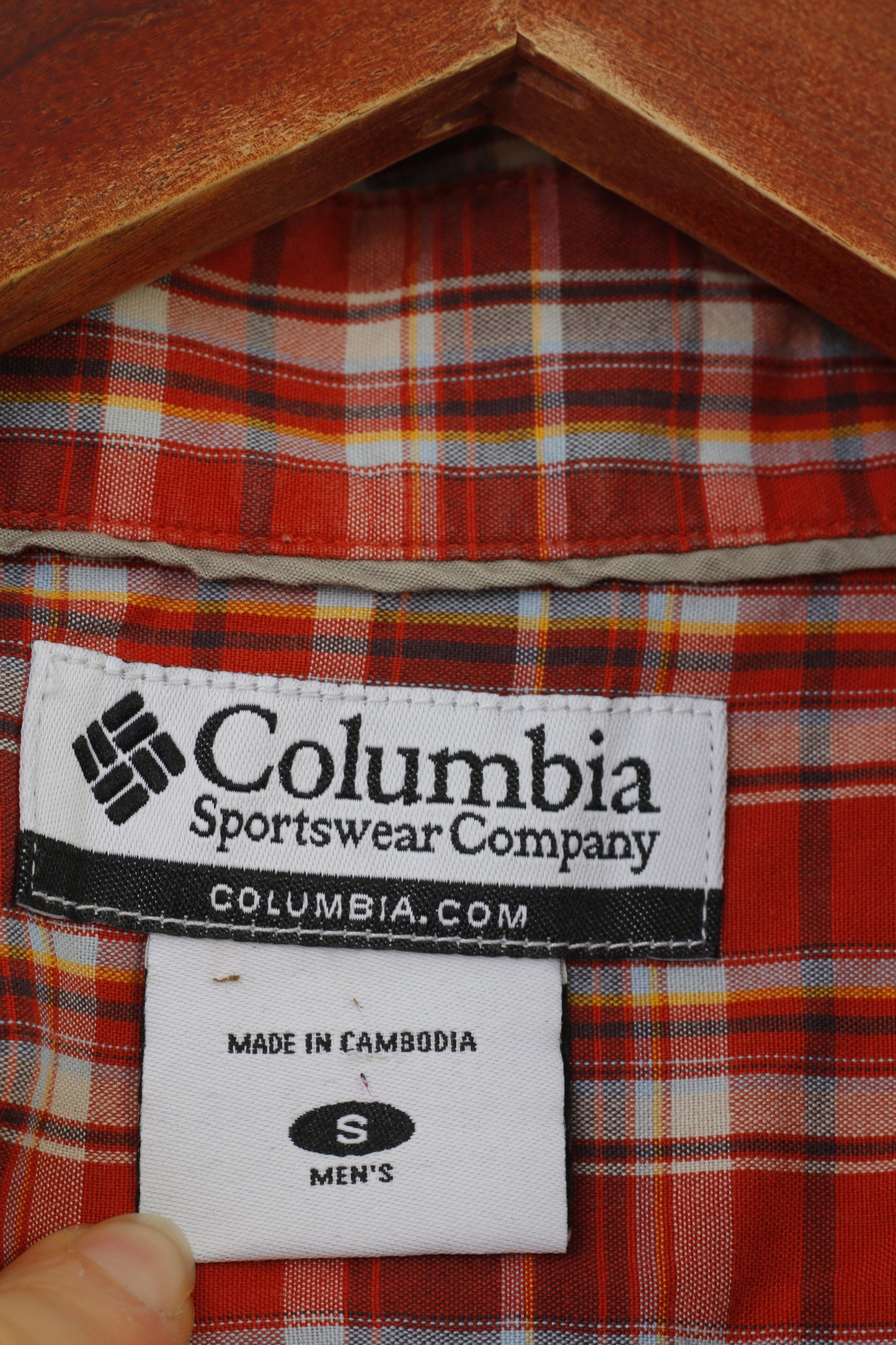 Columbia Men S Casual Shirt Red Cotton Checkered Sportswear Company Short Sleeve Top