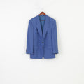Desch Men 54 Blazer Blue Checkered Wool Collar Single Breasted Jacket Top