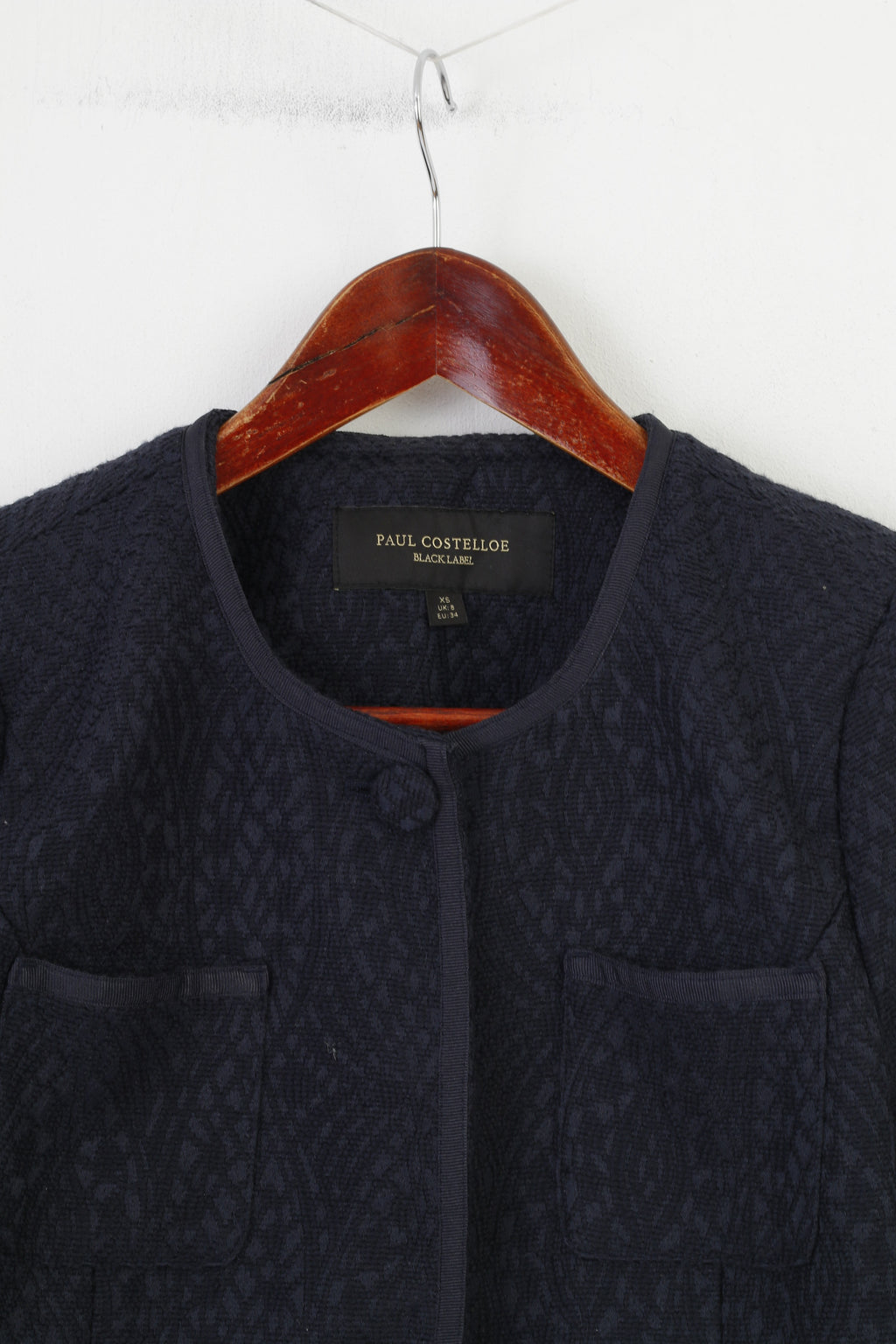 Paul Costelloe Woman XS Jacket Navy Bottoms  Embroidery Cotton Blacklabel Pockets Top