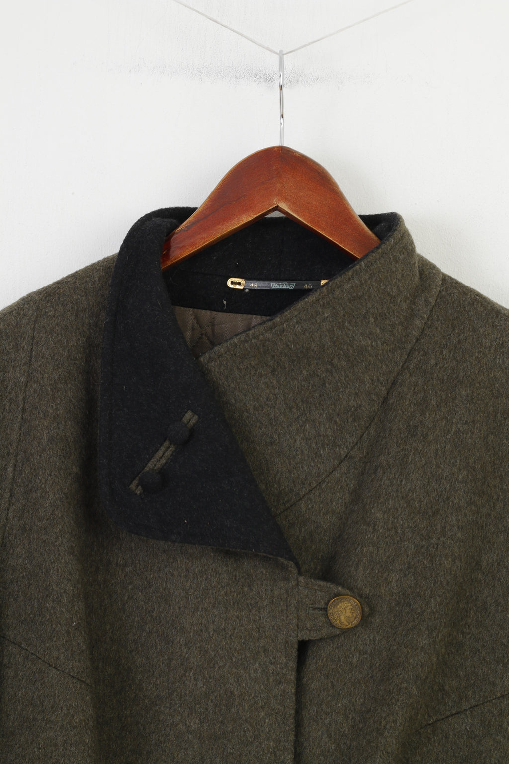 Westbury Woman 46 XL Coat KhakiVintage Wool Bottoms Collar Pockets Shoulder Pads Top