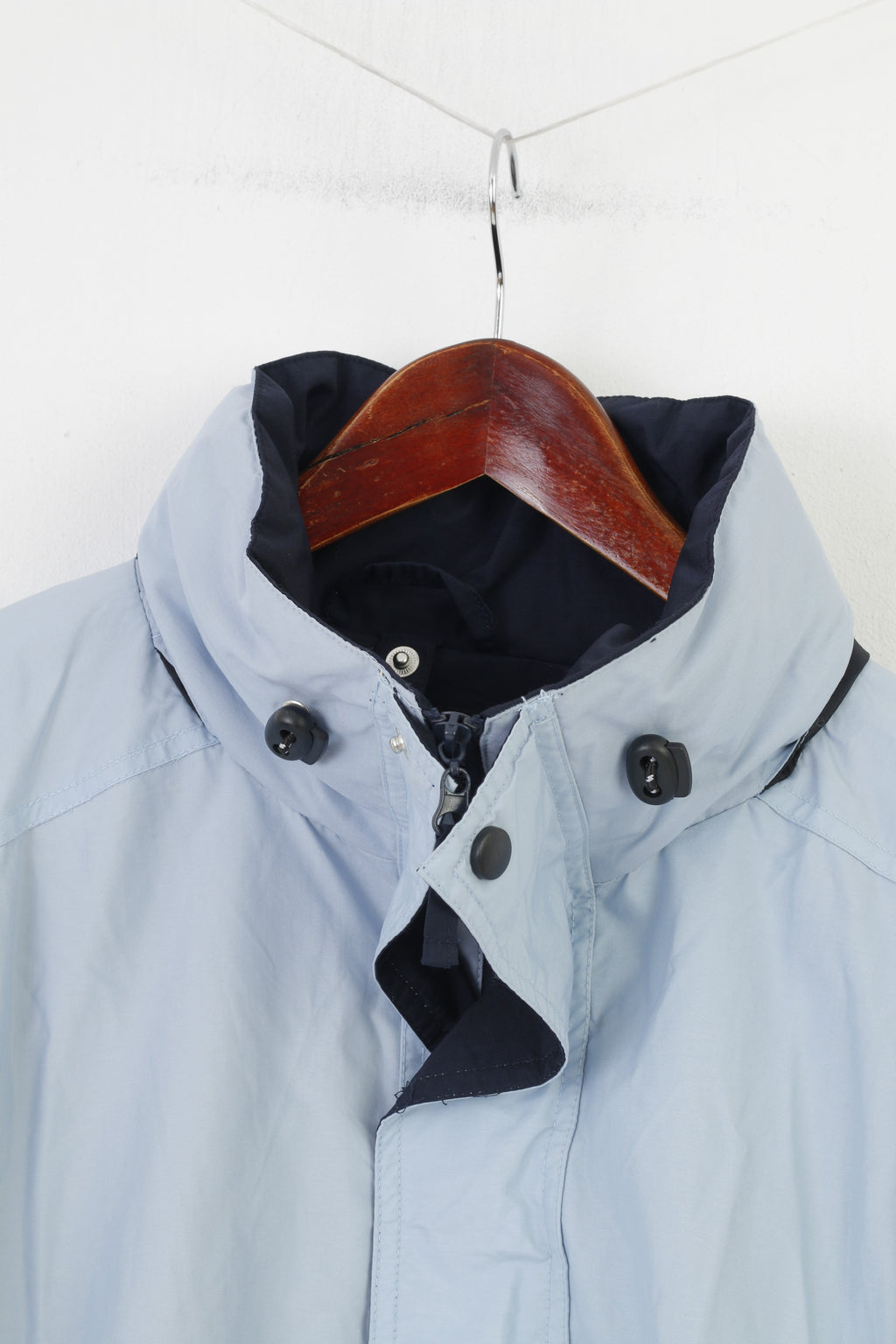 Gioni Feroti Hommes M Veste Bleu Polyamide Outdoor Wear Fermeture Éclair Complète Capuchon Rétractable Global System Vintage Top