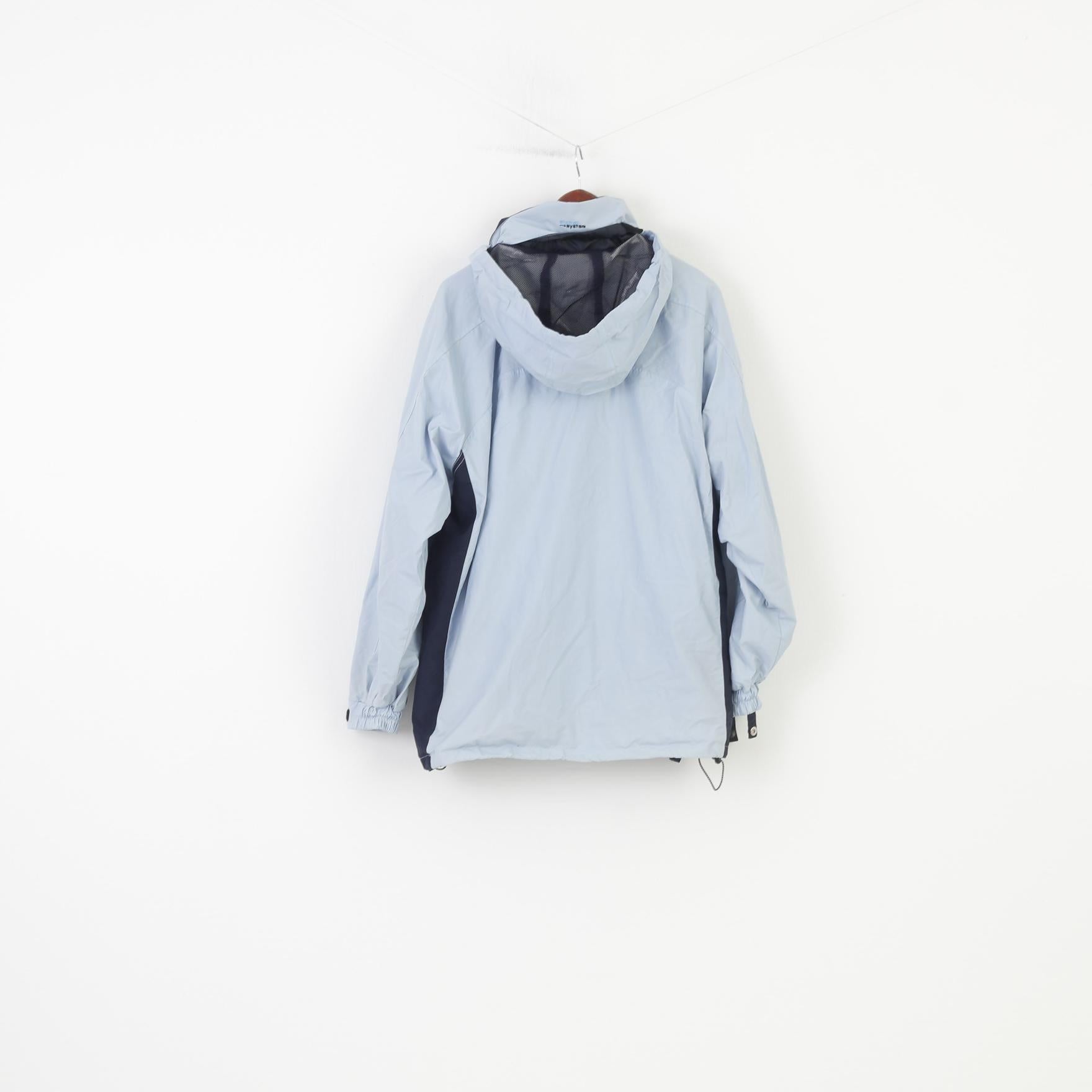 Gioni Feroti Hommes M Veste Bleu Polyamide Outdoor Wear Fermeture Éclair Complète Capuchon Rétractable Global System Vintage Top
