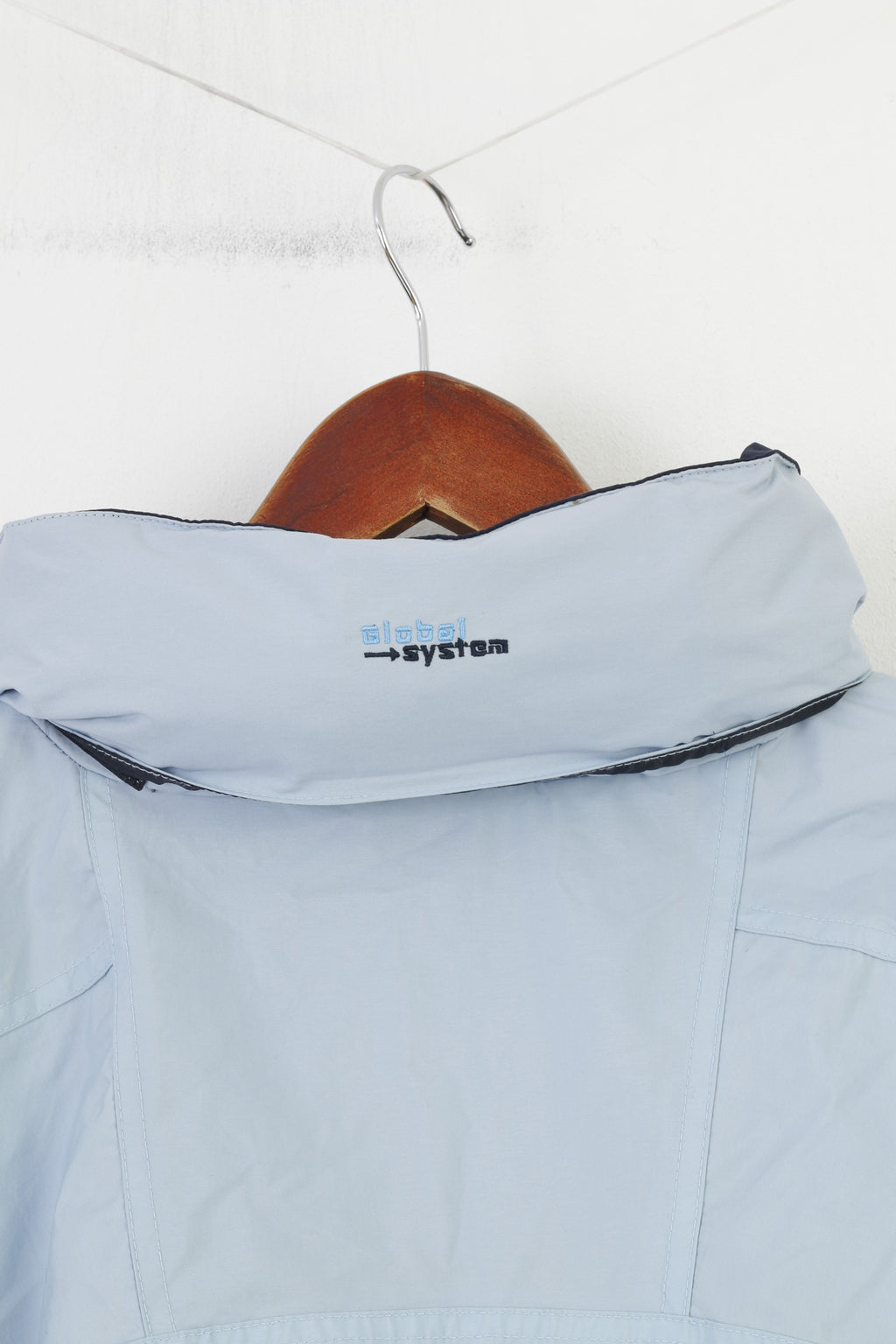 Gioni Feroti Hommes M Veste Bleu Polyamide Outdoor Wear Fermeture Éclair Complète Capuchon Rétractable Global System Vintage Top