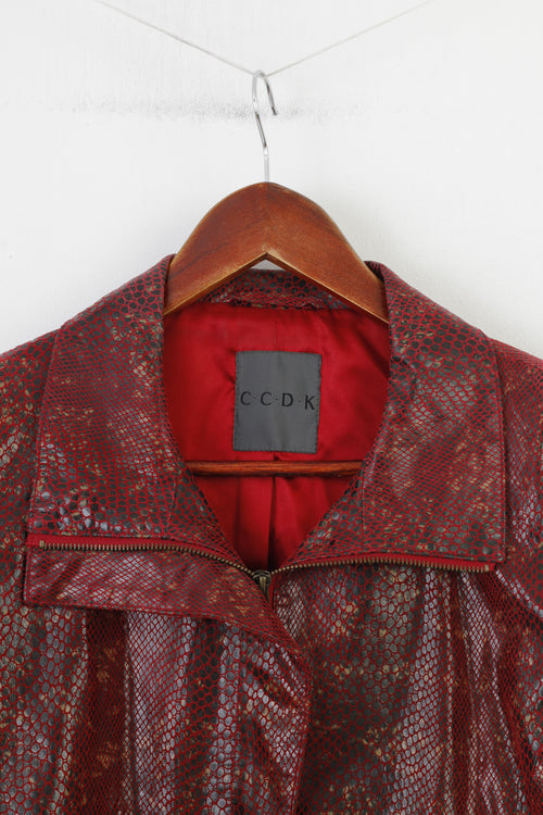CCDK Femme 16 (L) Costume Bordeaux Cuir Motif Serpent Brillant Fermeture Éclair Complète 2 Pièces Ensemble Vintage