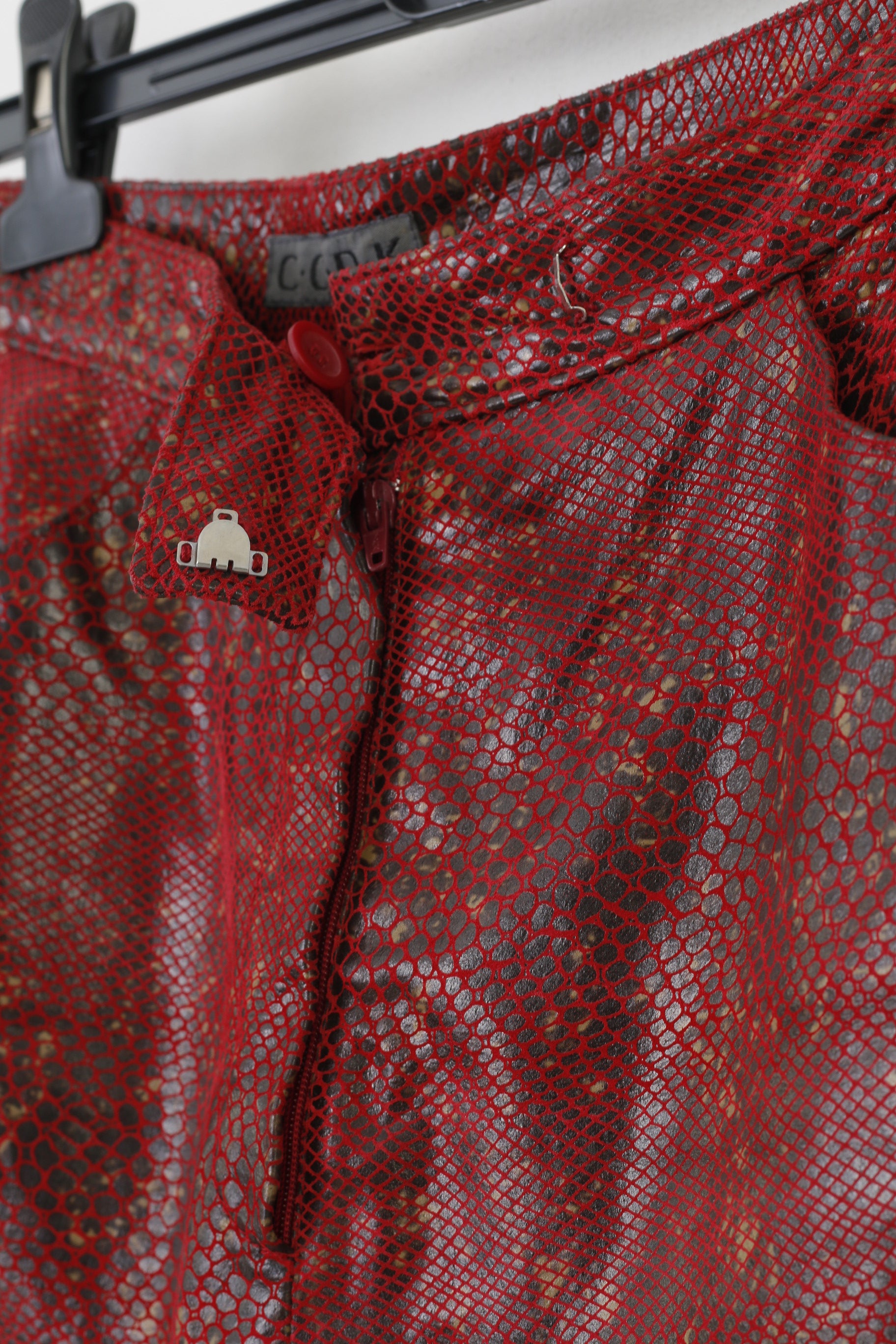 C.C.D.K Woman 16 (L) Suit Burgundy Leather Snake Pattern Shiny Full Zipper 2 Piece Vintage Set