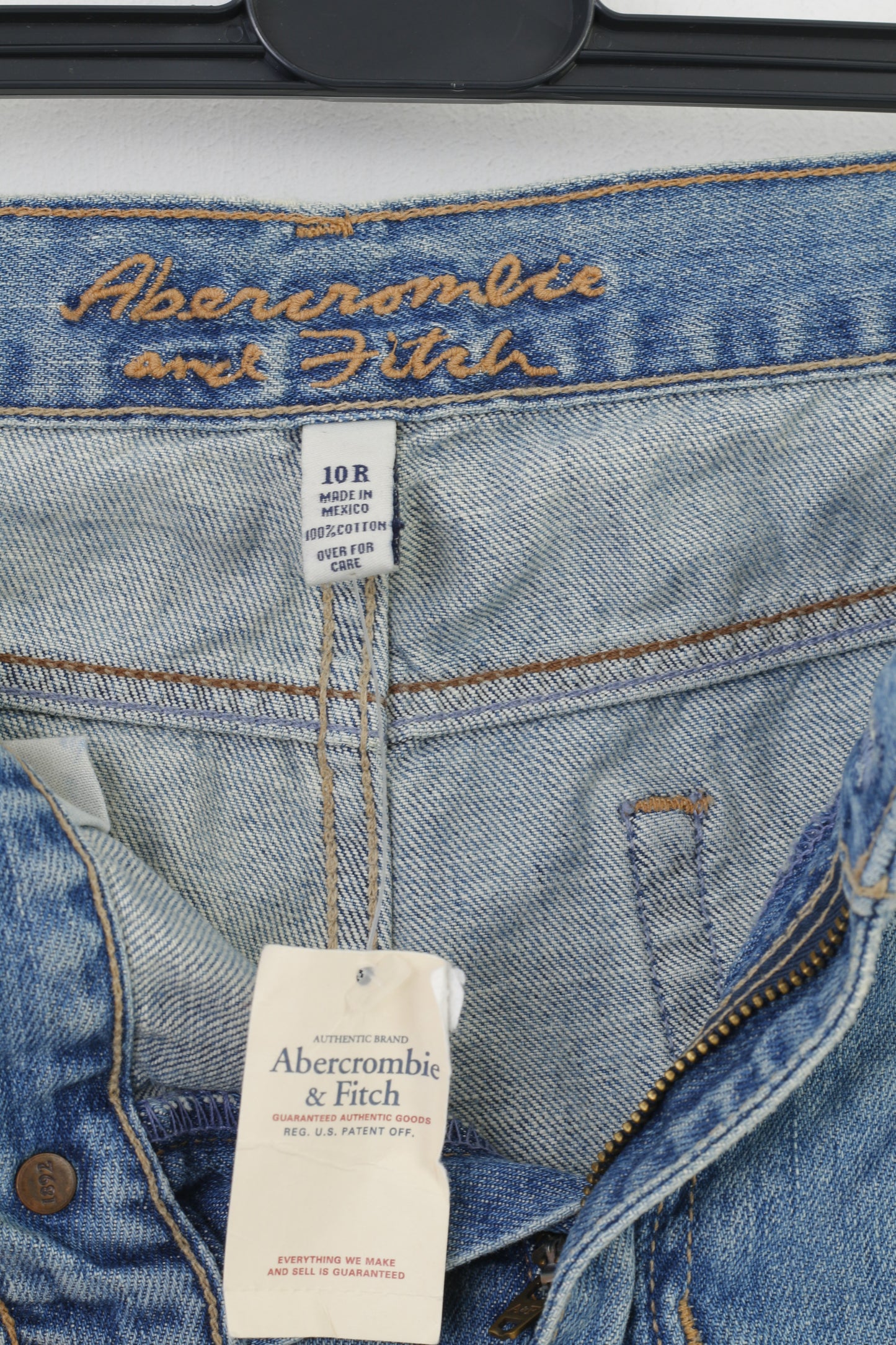 NUOVI pantaloni Abercrombie &amp; Fitch da donna 10 Jeans Pantaloni larghi a vita bassa in cotone blu