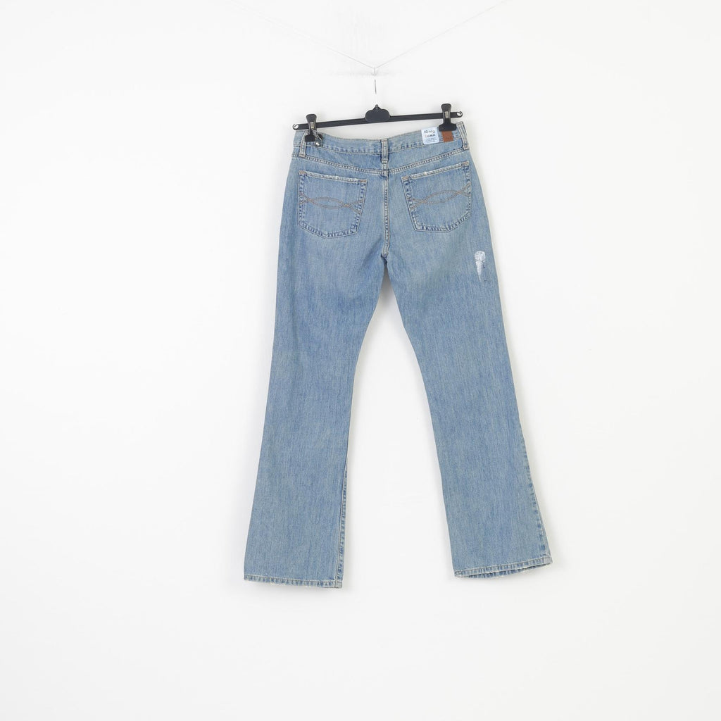 NEW Abercrombie  & Fitch Women 10 Trousers Jeans Blue Cotton Low Rise Wide Legs Pants