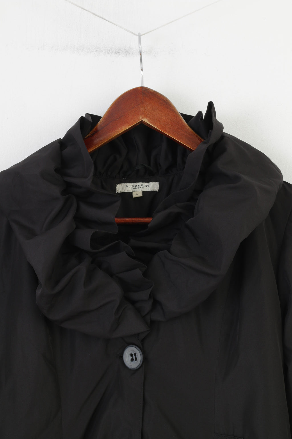 Burberry London Donna L Giacca Nera con volant Fondo Tasche imbottite Top