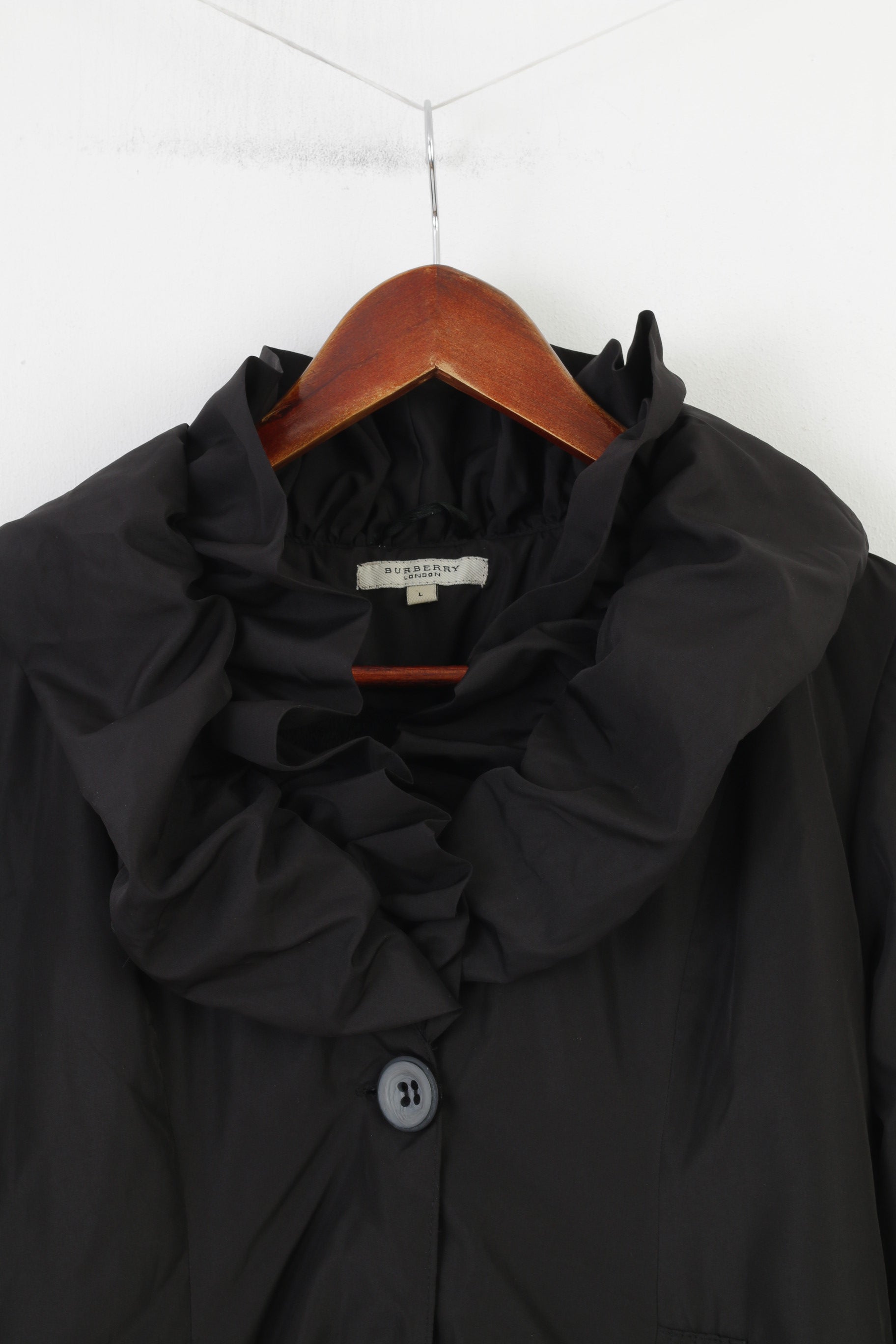 Burberry London Donna L Giacca Nera con volant Fondo Tasche imbottite Top