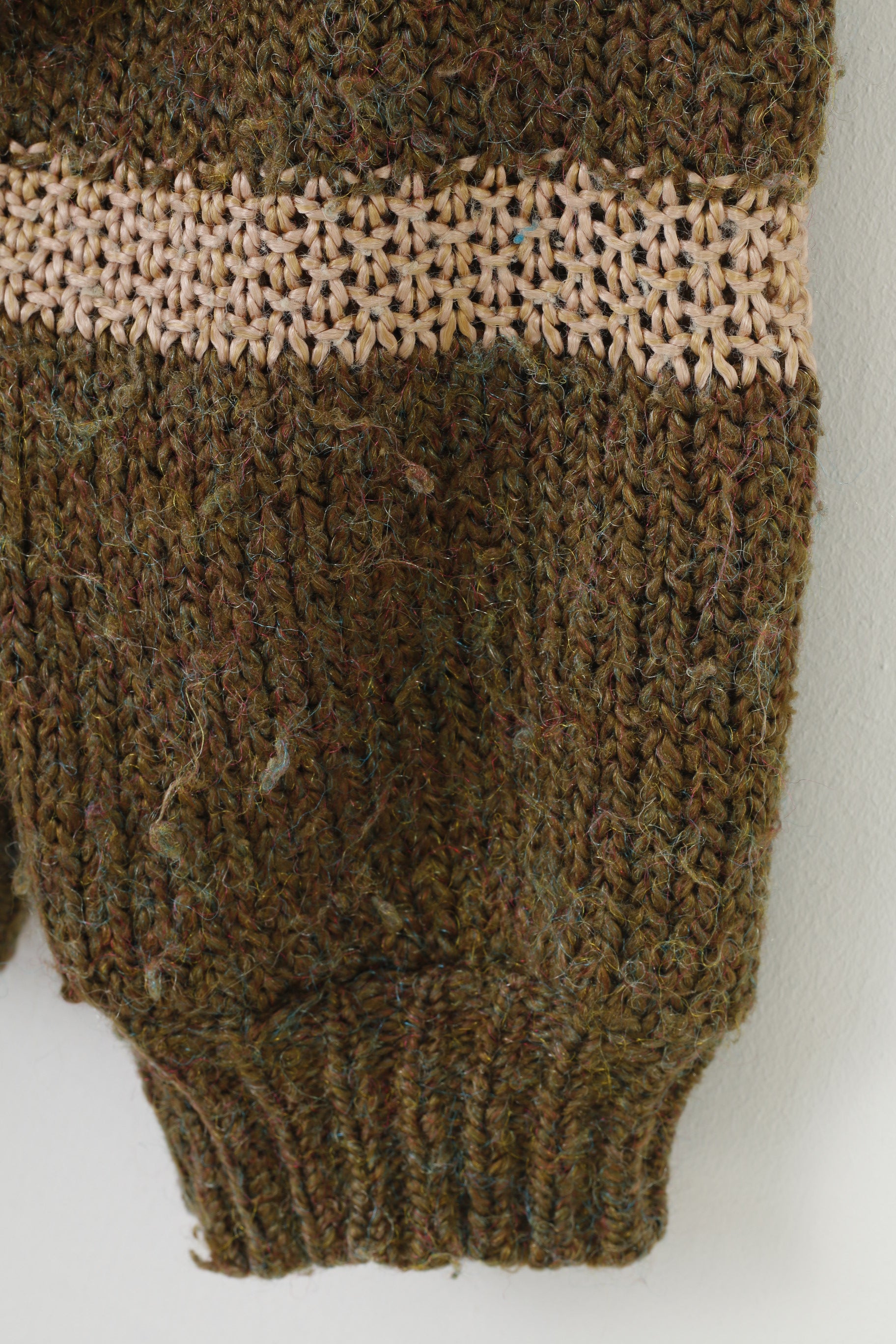 Zadourian Woman M Jumper Khaki Flower Crew Neck Oversize  Shiny Vintage Paris Knitwear Sweater Top