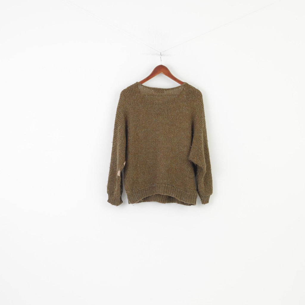 Zadourian Woman M Jumper Khaki Flower Crew Neck Oversize  Shiny Vintage Paris Knitwear Sweater Top