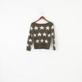 JÖWELL Woman S Jumper Khaki Stars Crew Neck Acrylic Sweater Knitwear Classic Top