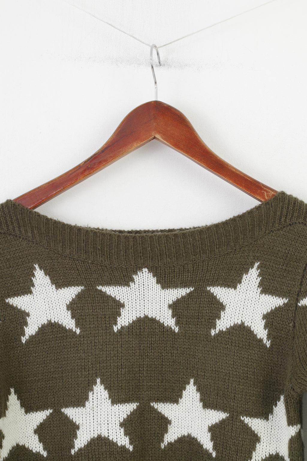 JÖWELL Woman S Jumper Khaki Stars Crew Neck Acrylic Sweater Knitwear Classic Top