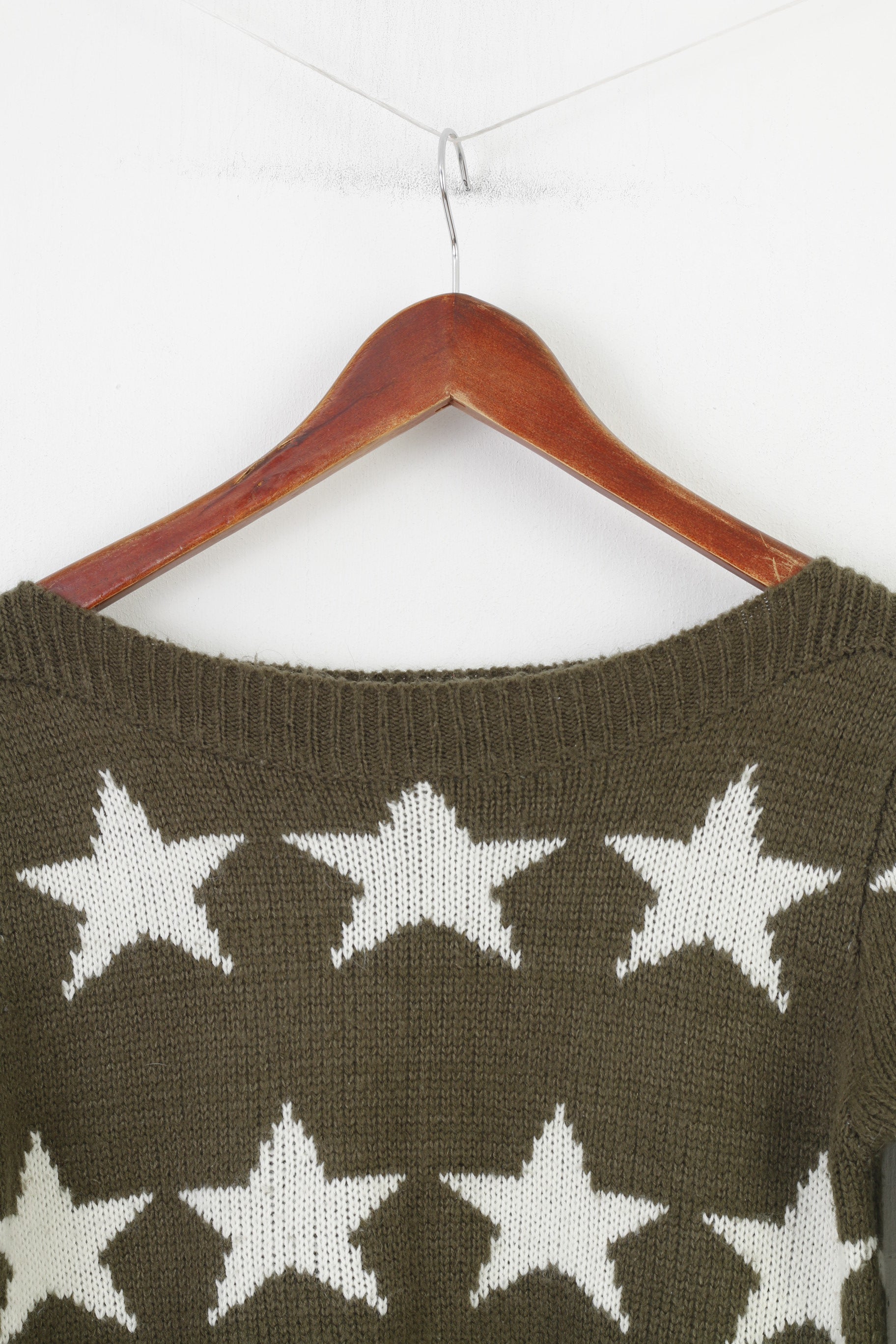 JÖWELL Woman S Jumper Khaki Stars Crew Neck Acrylic Sweater Knitwear Classic Top