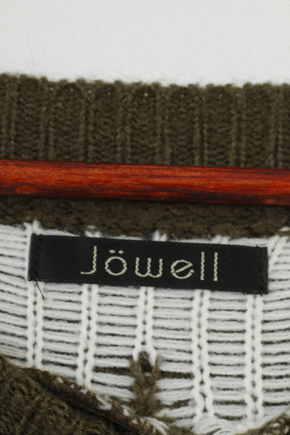 JÖWELL Woman S Jumper Khaki Stars Crew Neck Acrylic Sweater Knitwear Classic Top