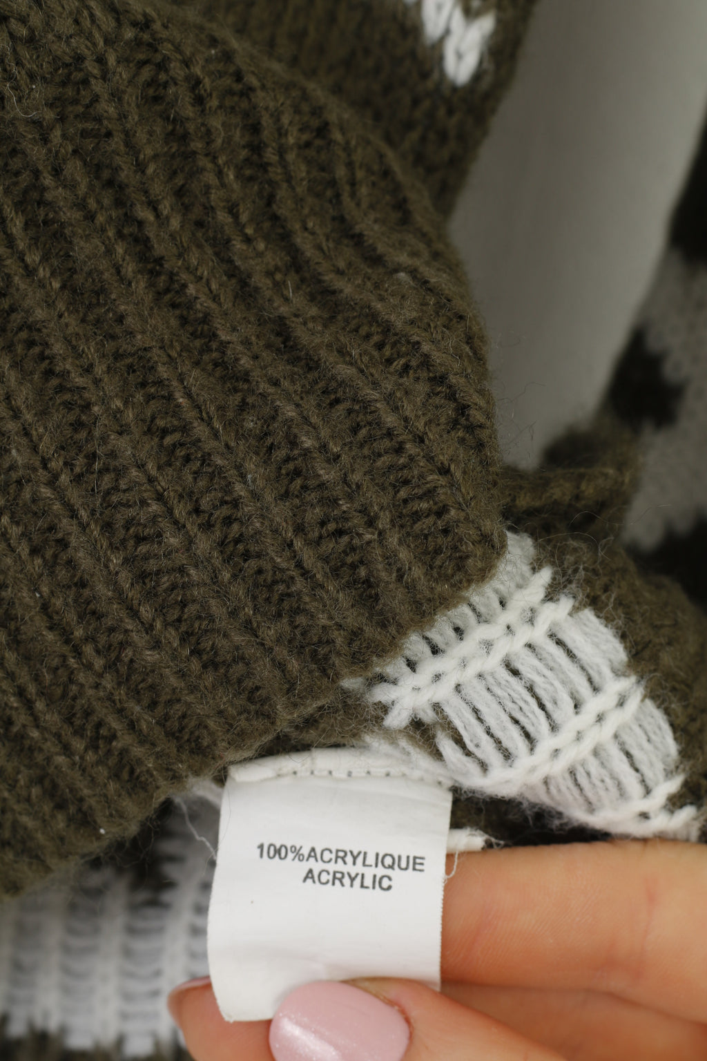 JÖWELL Woman S Jumper Khaki Stars Crew Neck Acrylic Sweater Knitwear Classic Top