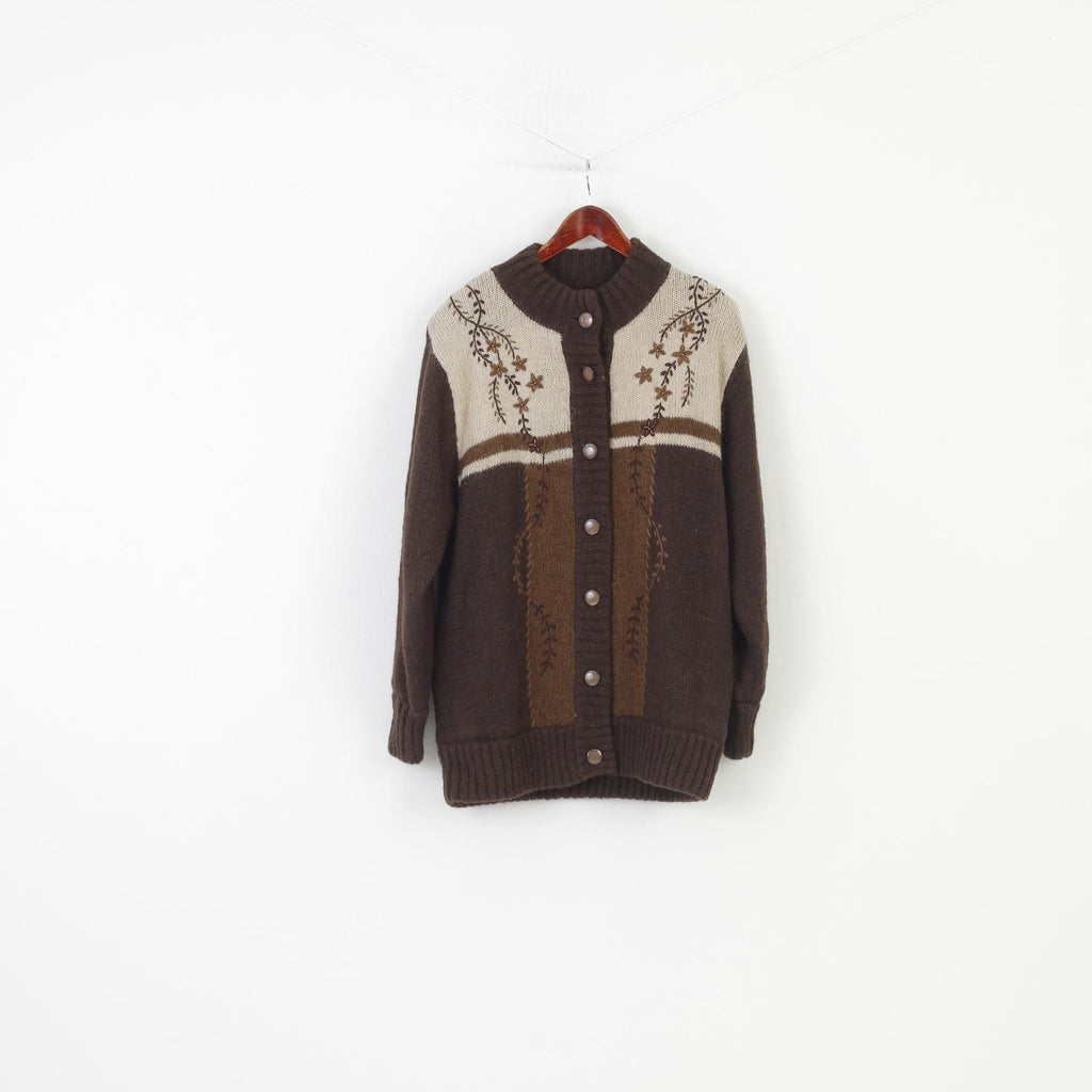 Affections Woman M/L Jumper Khaki Flower Bottoms Shoulder Pads Vintage Sweater Classic Top 