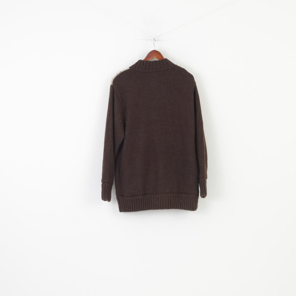 Affections Woman M/L Jumper Khaki Flower Wool Bottoms Shoulder Pads Vintage Sweater Classic Top