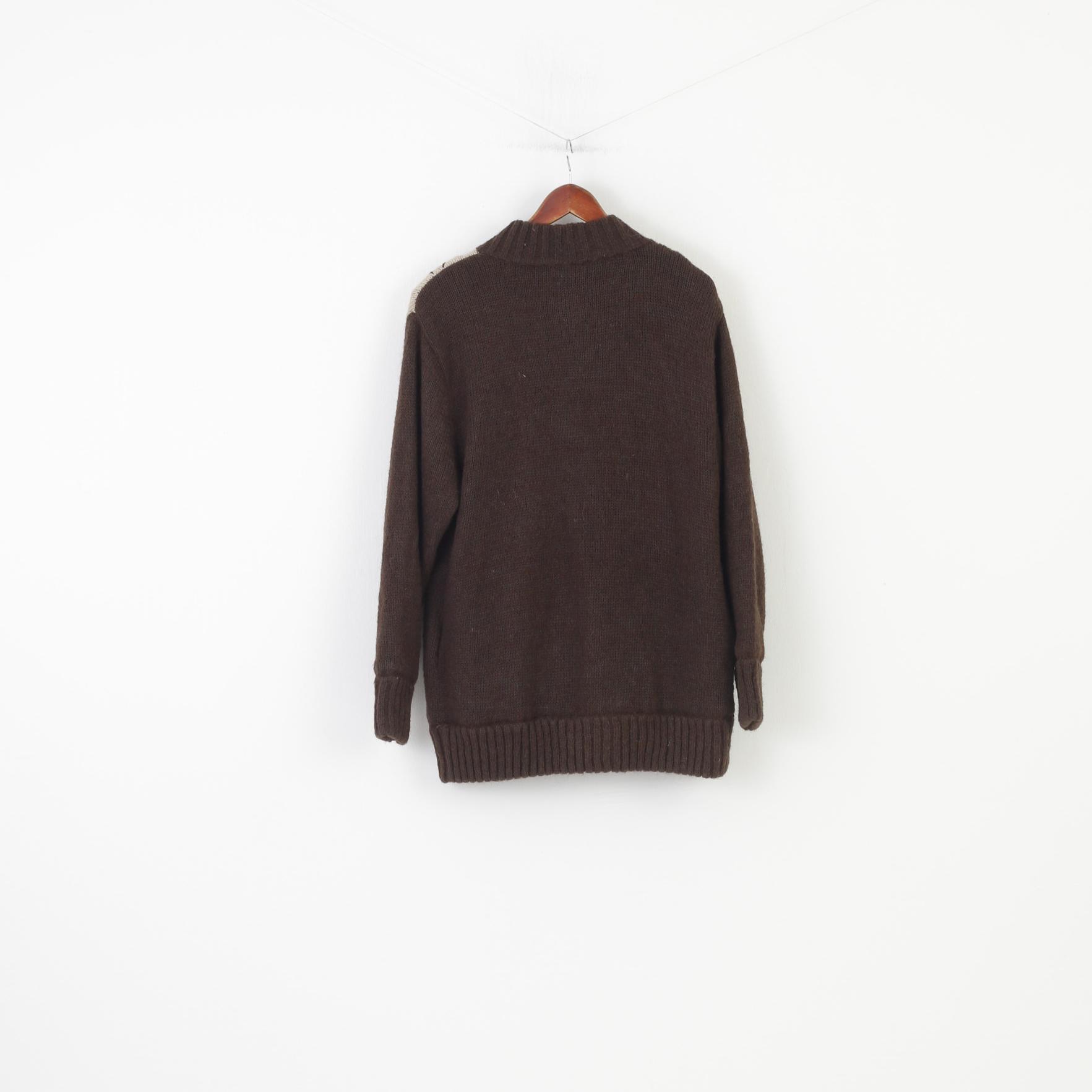 Affections Woman M/L Jumper Khaki Flower Wool Bottoms Shoulder Pads Vintage Sweater Classic Top