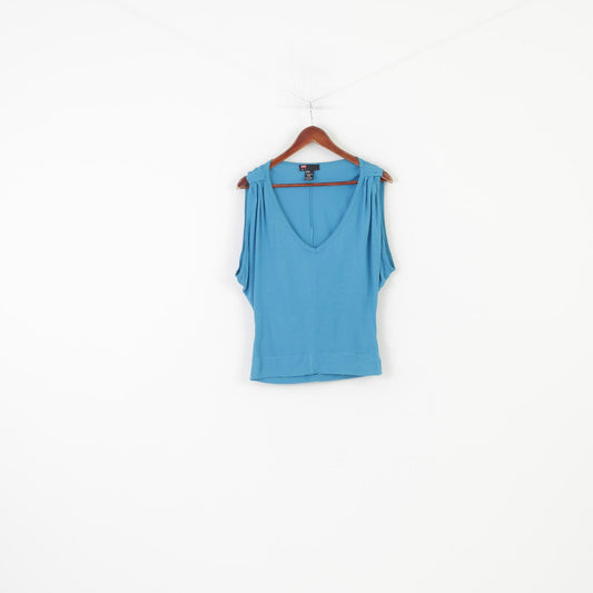 Diesel Woman M Shirt Sleeveless Blue Modal Stretch V Neck Top 