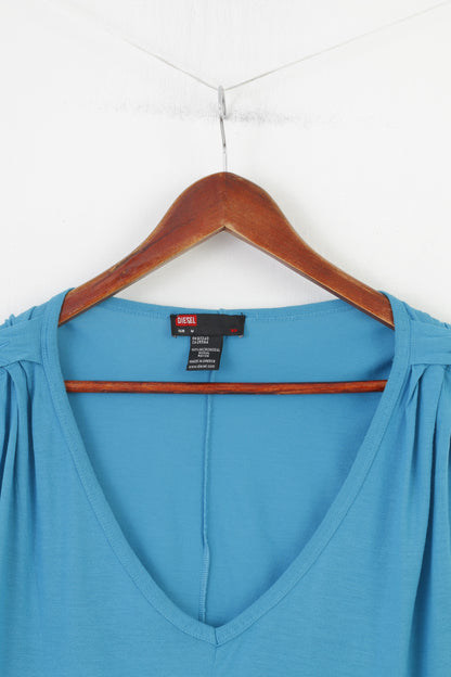 Diesel Woman M Shirt Sleeveless Blue Modal Stretch V Neck Top