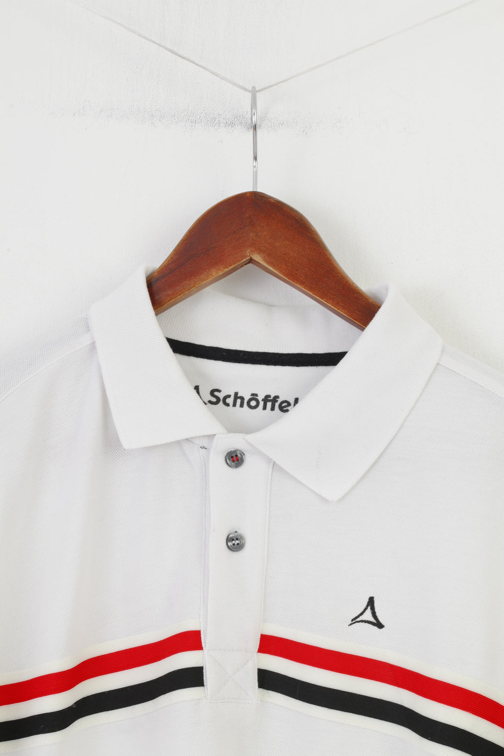 Schoffel Men L Polo Shirt White Collar Cotton Long Sleeve Since 1804 Top