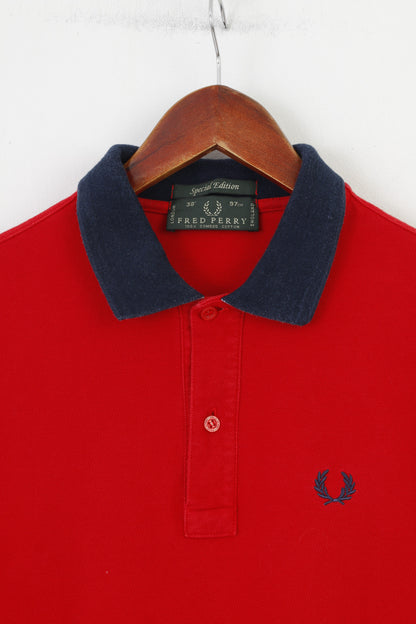 Fred Perry Hommes 38 (M) Polo Rouge Manches Courtes Édition Spéciale Col En Coton Angleterre Haut