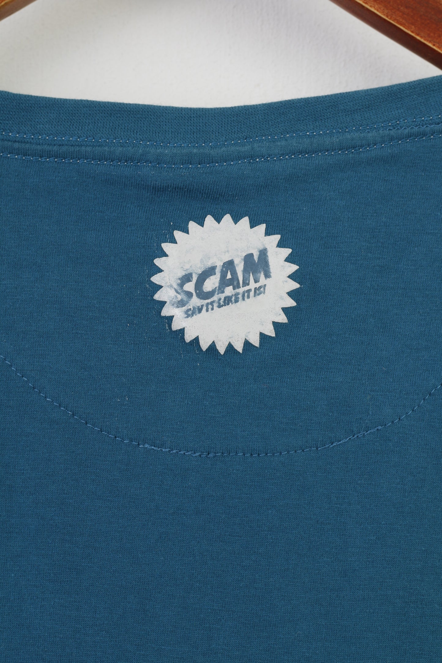 Scam Men L T-Shirt Marine Manches Courtes Graphique Coton Sport Col Rond Haut