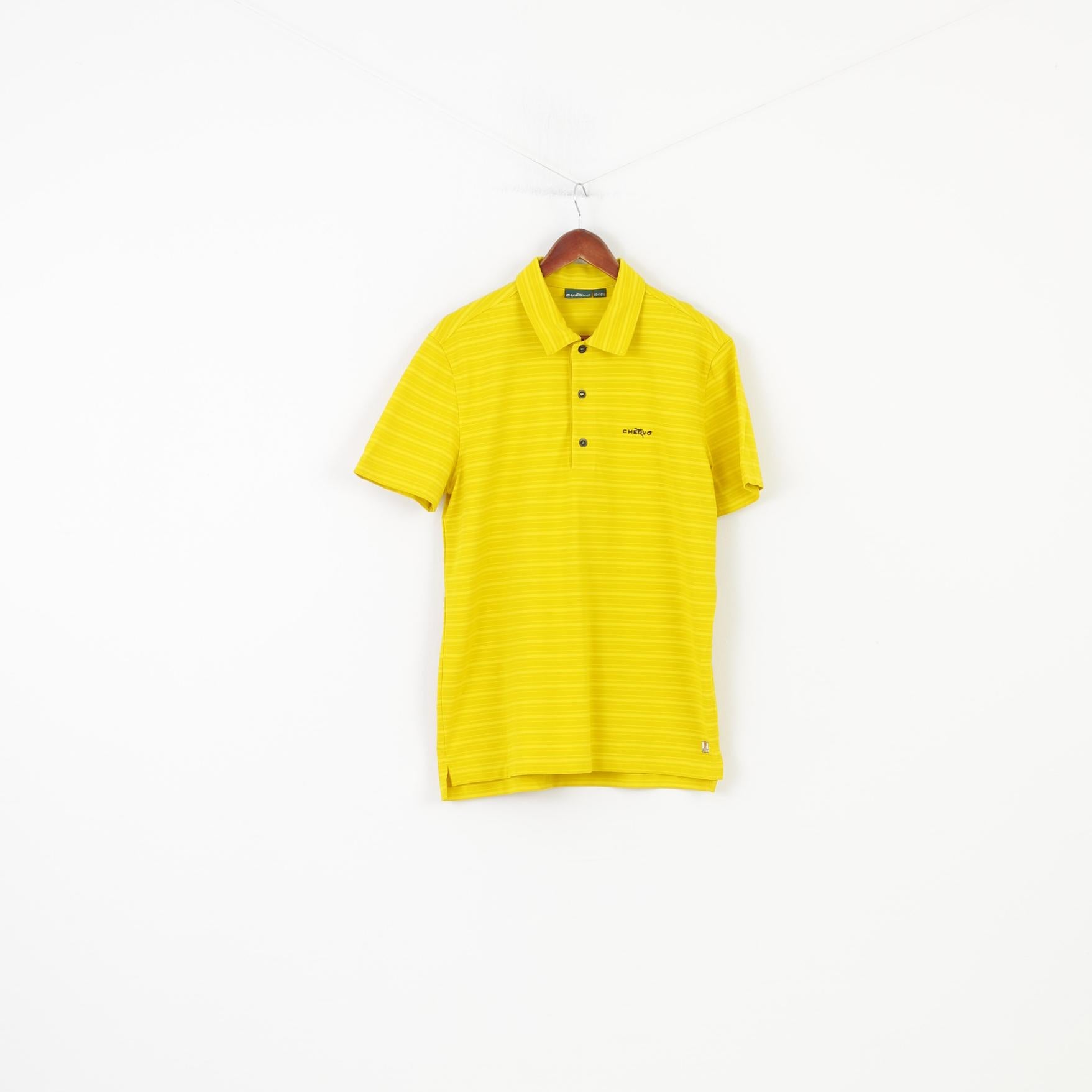 Chervo Men 50 (L) Polo Shirt Yellow Polyamid Striped Collar Short Sleeve Sports Top