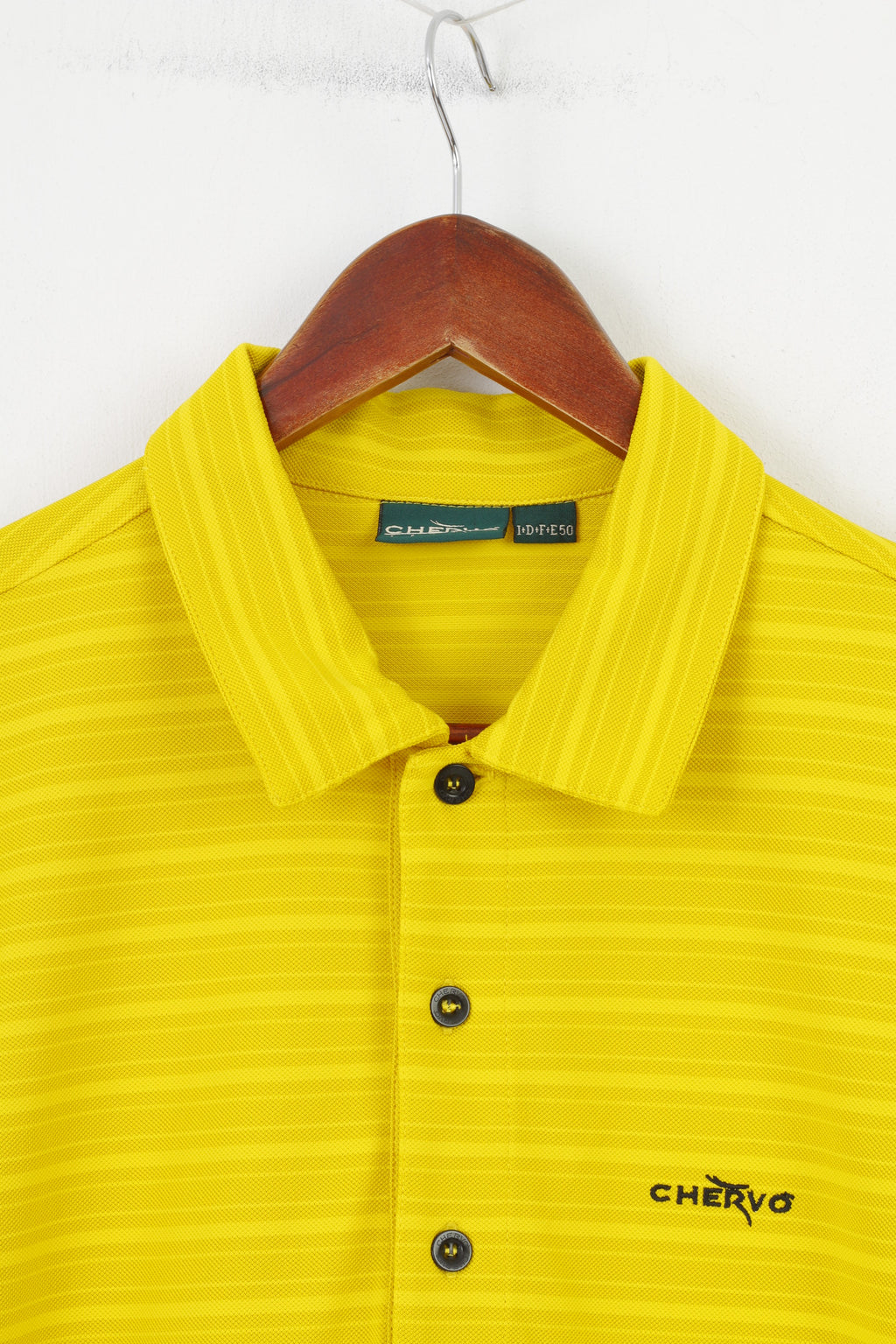 Polo Chervo da uomo 50 L, top sportivo a maniche corte con colletto a righe in poliammide giallo