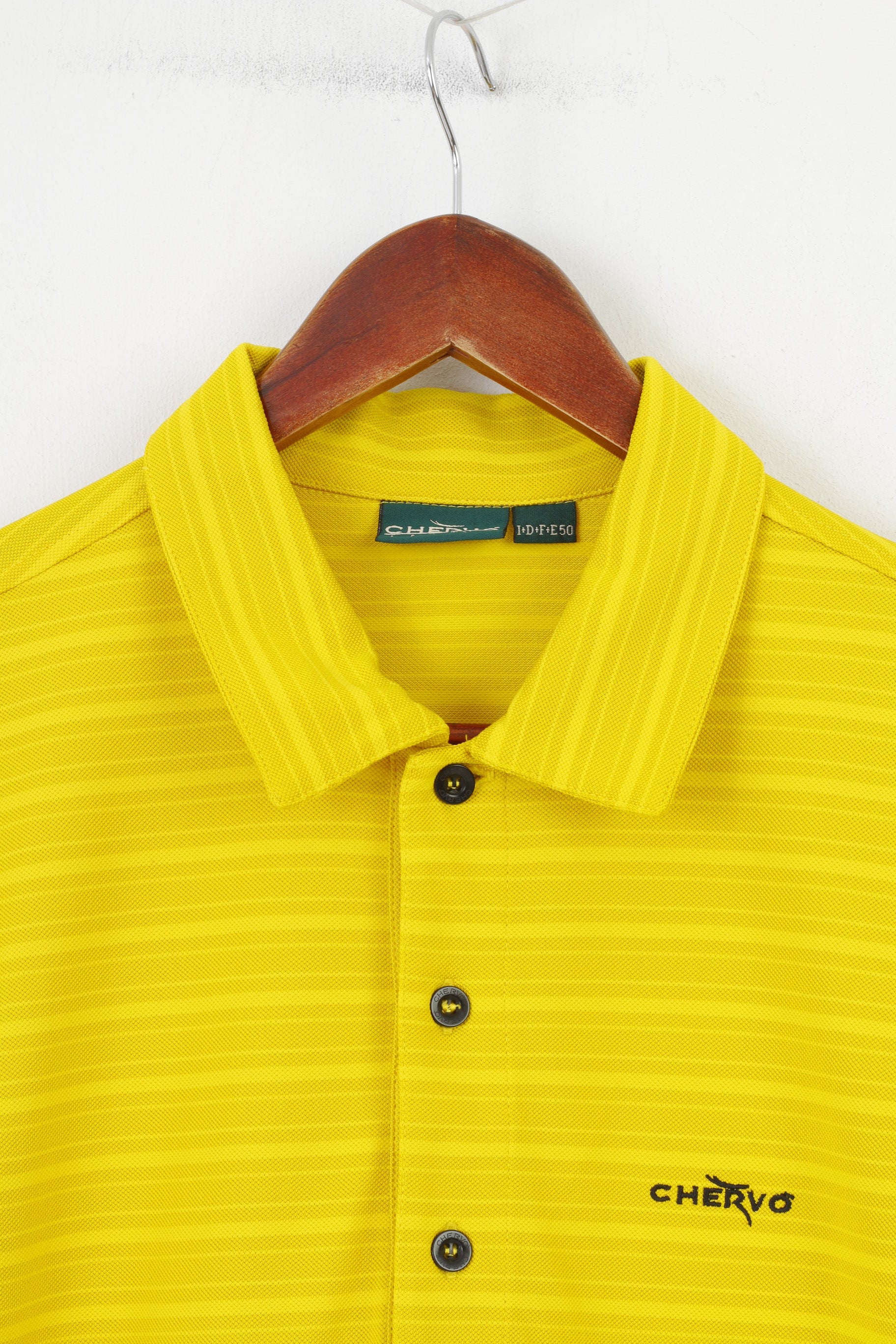 Polo Chervo da uomo 50 L, top sportivo a maniche corte con colletto a righe in poliammide giallo