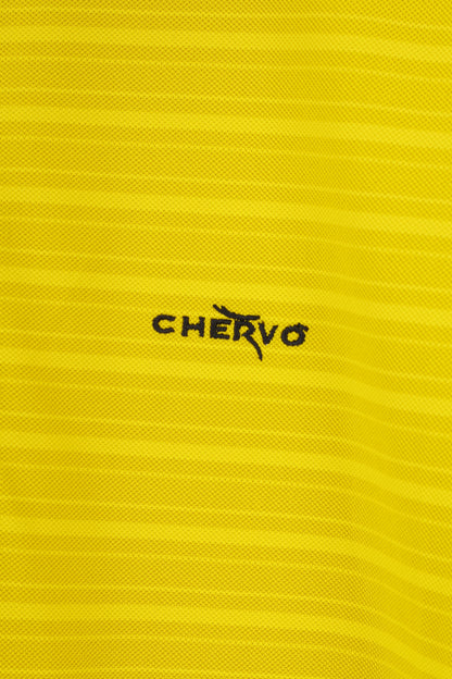 Chervo Homme 50 L Polo Jaune Polyamide Col Rayé Manches Courtes Haut De Sport