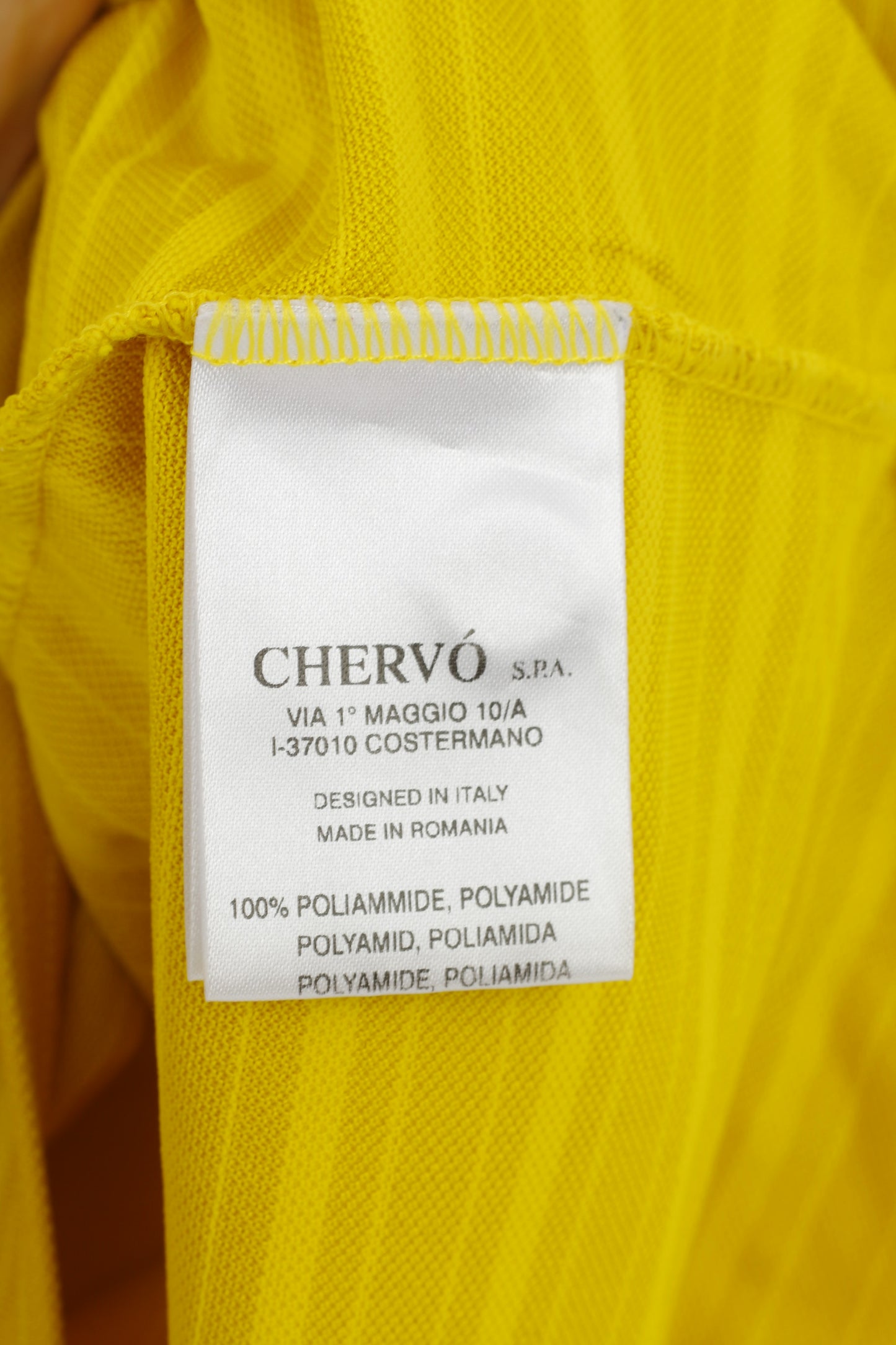 Chervo Homme 50 L Polo Jaune Polyamide Col Rayé Manches Courtes Haut De Sport