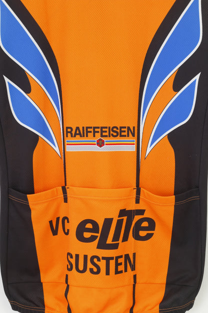 Raiffeisen Men M Vest Orange Vintage Cycling Activewear Zip Neck Velo Club Back Pockets Sport Top