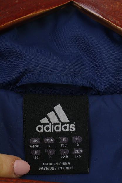 Adidas Hommes L Veste Marine Sport Col Rembourré Fermeture Éclair Complète Nylon 3 Rayures Haut