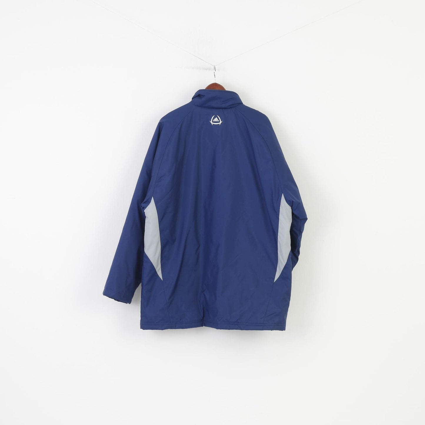 Adidas Hommes L Veste Marine Sport Col Rembourré Fermeture Éclair Complète Nylon 3 Rayures Haut