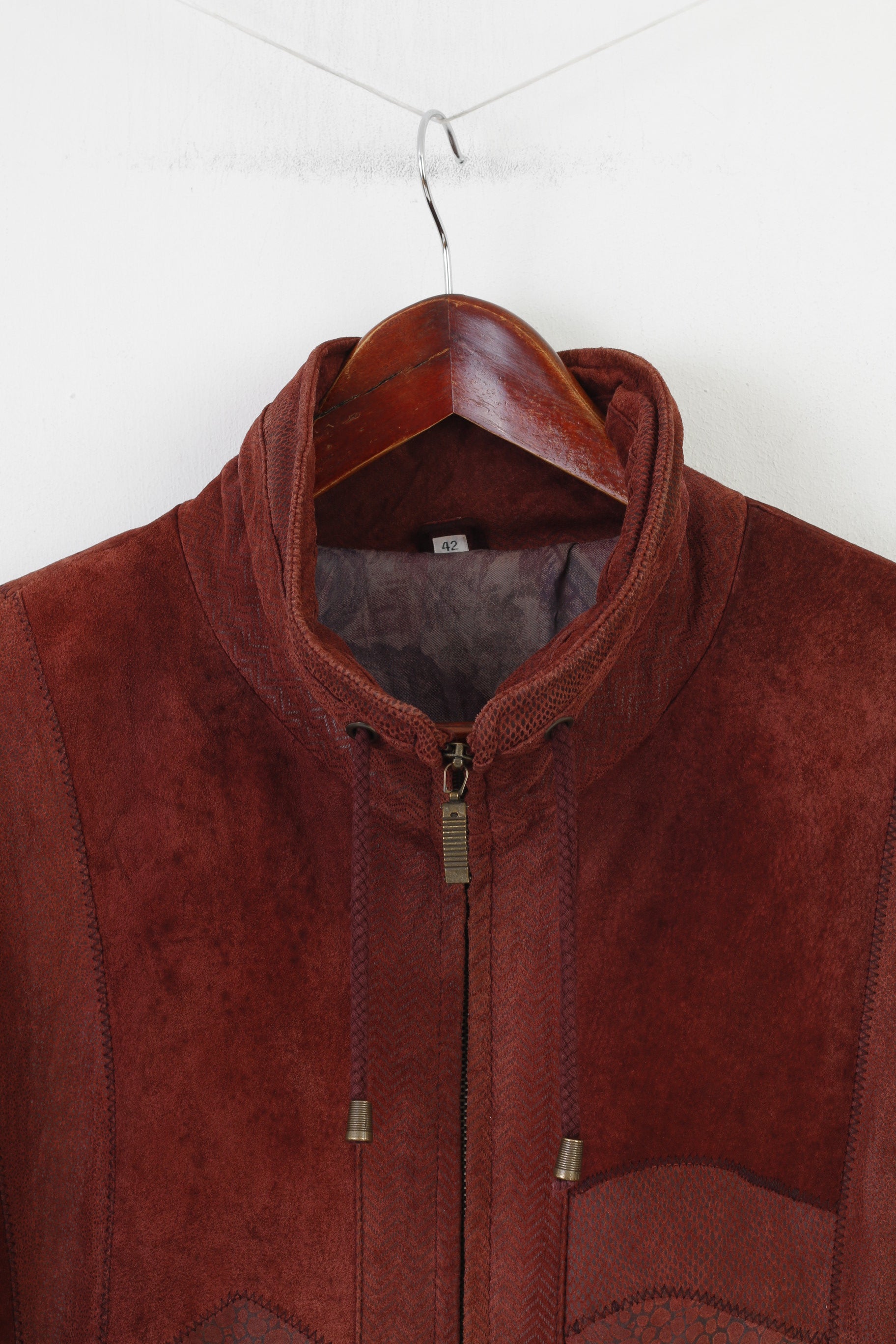 Giacca Wohrl Donna 42 XL Giacca imbottita vintage in pelle bordeaux con cerniera intera