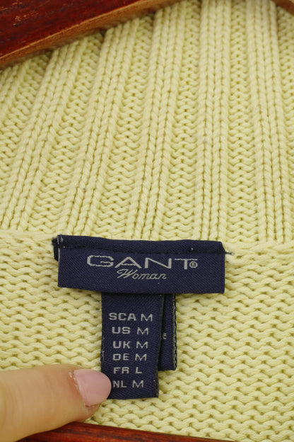 Gant Woman M Jumper Vert Col Zippé En Coton Pull Stretch Top