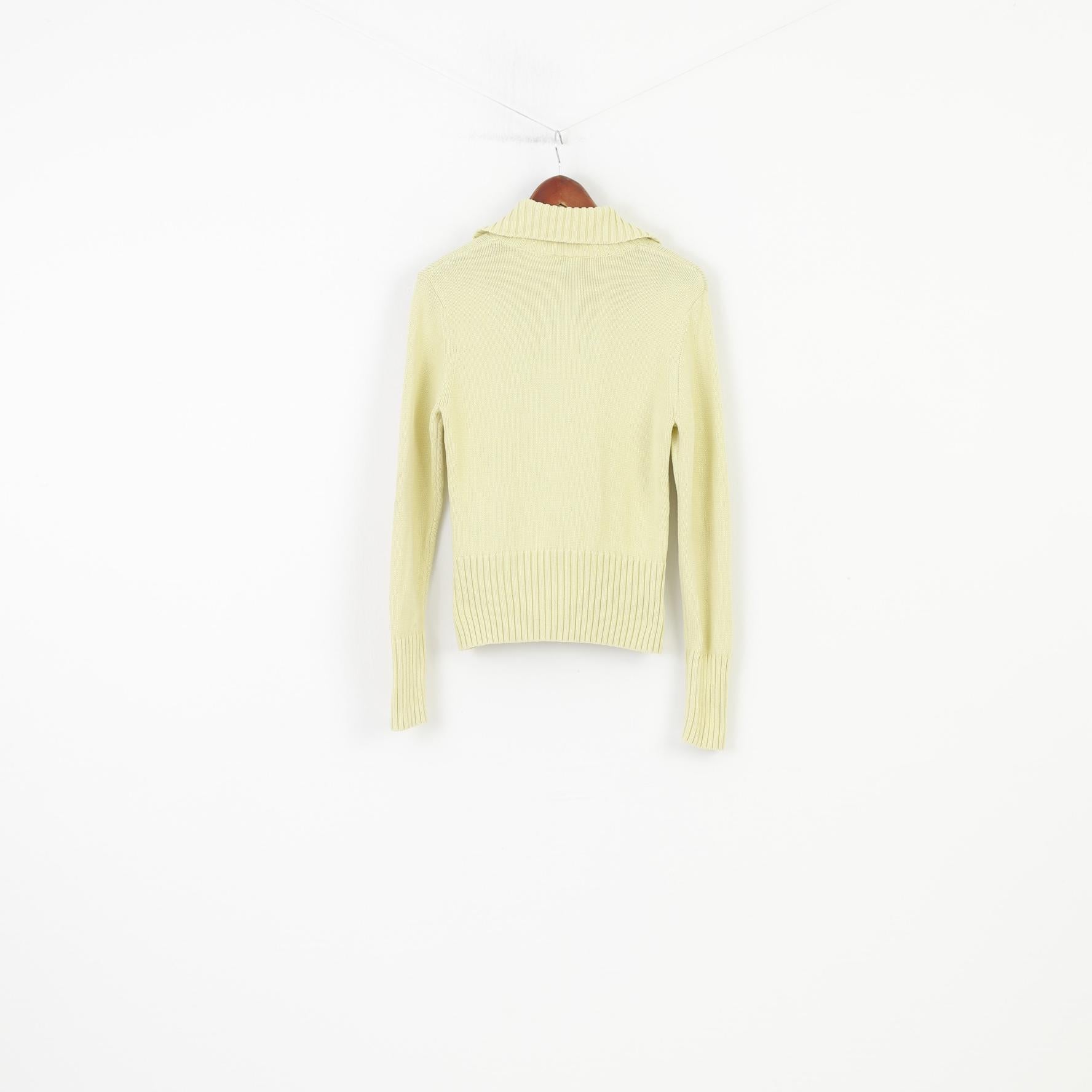 Gant Woman M Jumper Vert Col Zippé En Coton Pull Stretch Top