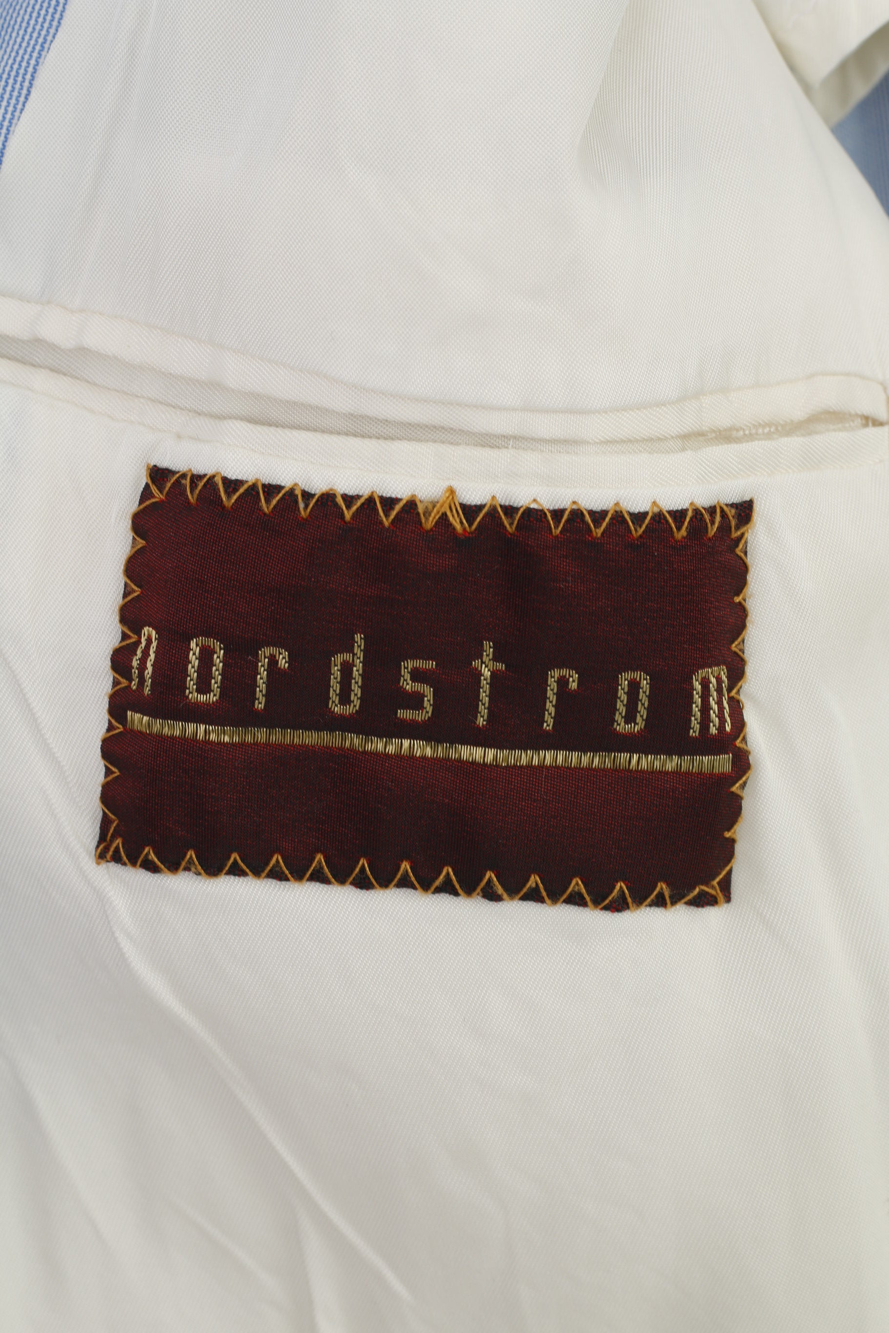 Nordstrom Hommes 50 Blazer Bleu Rayé Col Inférieur Élégant Épaulettes Veste