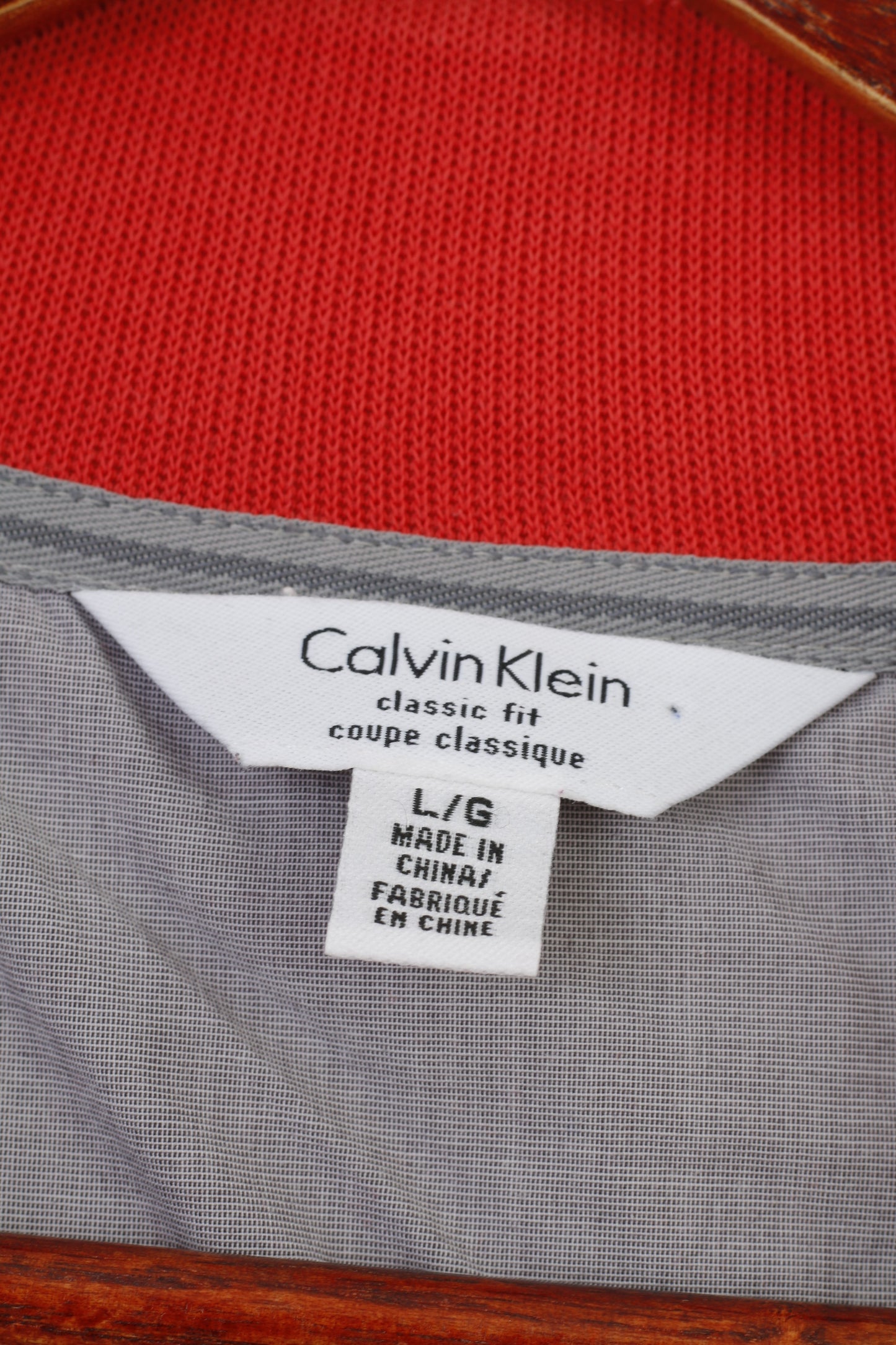Calvin Klein Men L Jumper Red Collar Zip Neck Logo Cotton Sweater Top