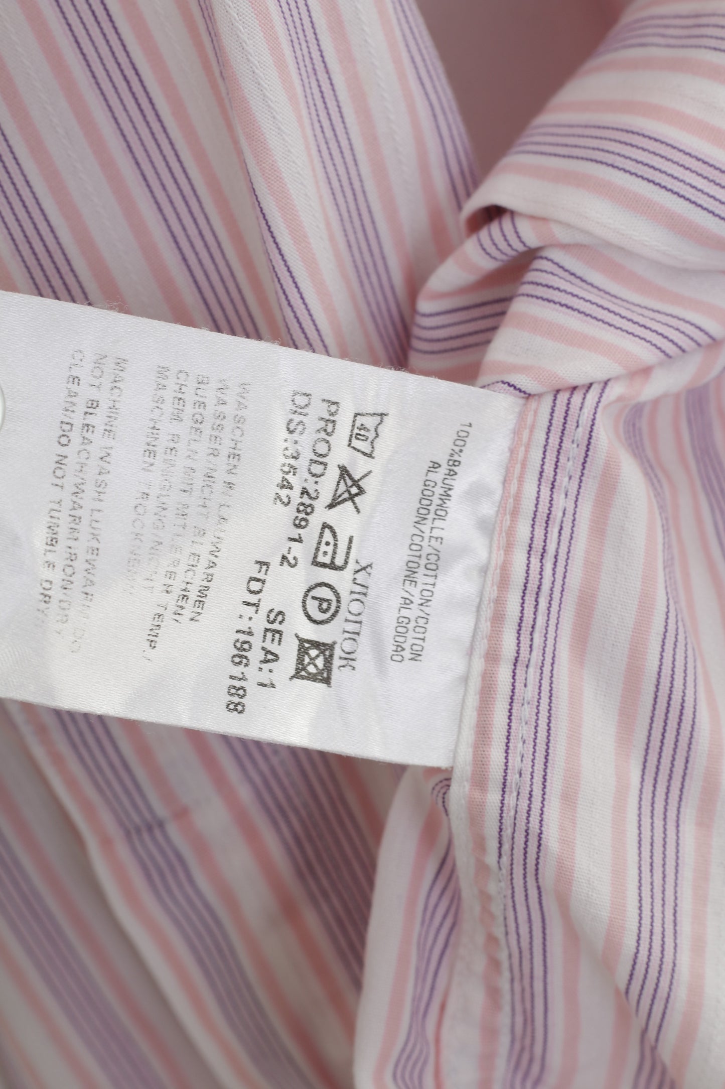 Hugo Boss Hommes 44 17 1/2 Chemise décontractée rayée rose manches longues col en coton bas haut élégant