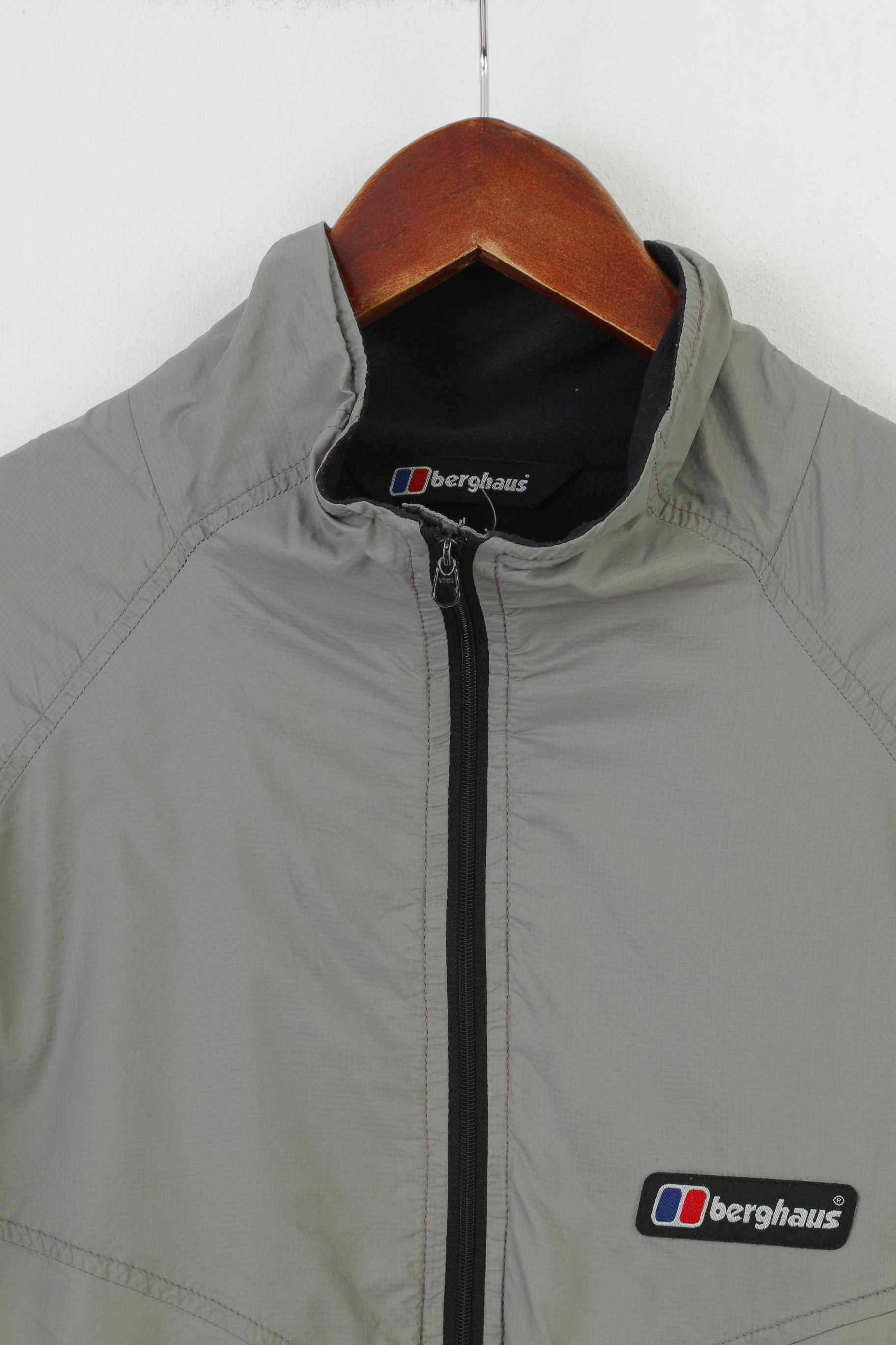 Berghaus Homme L Veste Zip Neck Gris Nylon Polaire Col Intérieur Sport Vintage Top