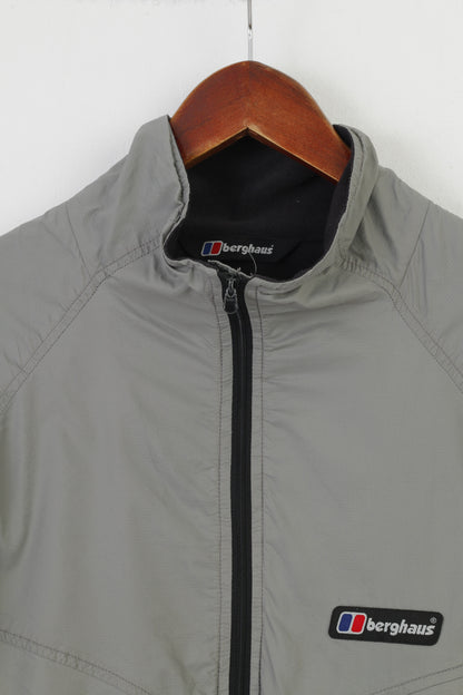 Berghaus Giacca da uomo L con zip collo in nylon grigio in pile interno colletto sportivo top vintage