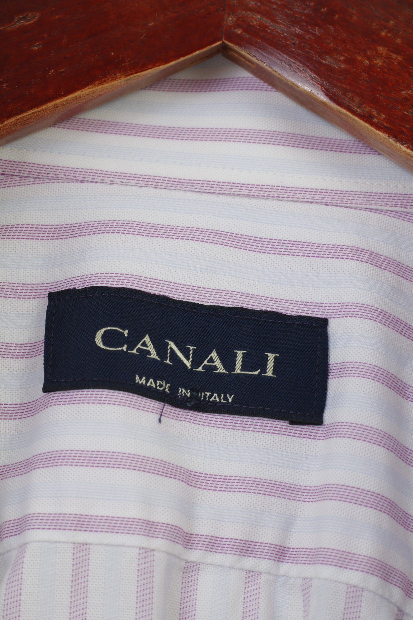 Canali Uomo 39 15 1/2 Camicia Casual a Righe Rosa Blu Colletto Elegante Top in Cotone a Maniche Lunghe