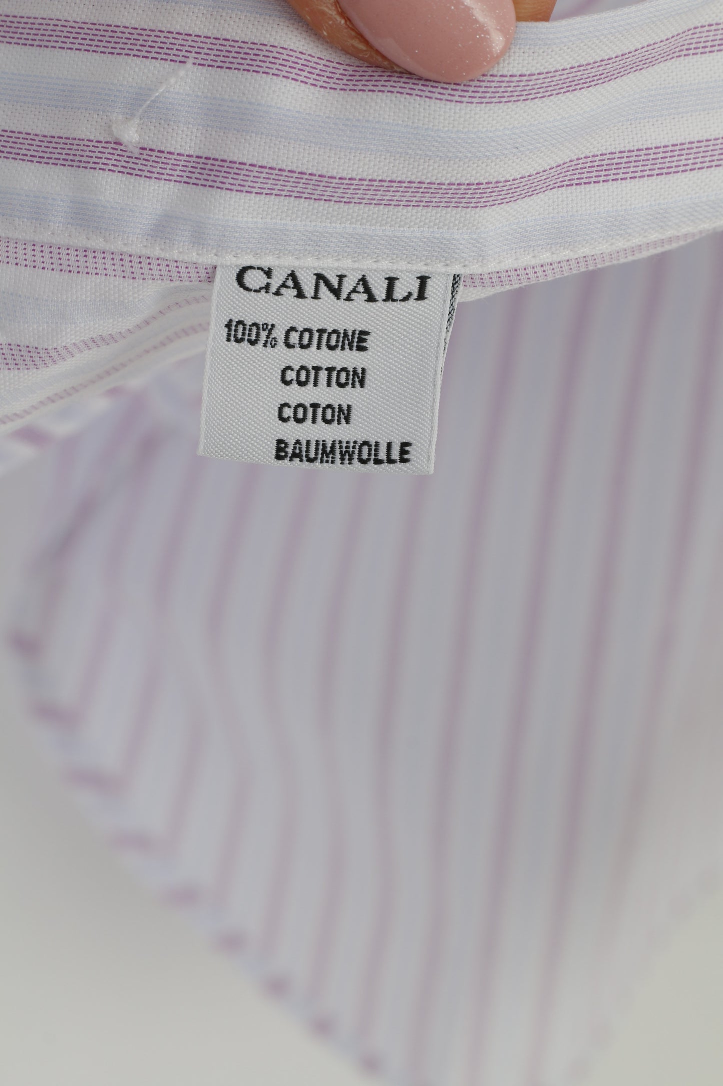 Canali Men 39 15 1/2  Casual Shirt Striped Pink Blue Collar Elegant Long Sleeve Cotton Top