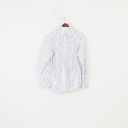 Canali Uomo 39 15 1/2 Camicia Casual a Righe Rosa Blu Colletto Elegante Top in Cotone a Maniche Lunghe