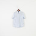 Hugo Boss Men XL Casual Shirt Striped Blue Collar Cotton Short Sleeve Top