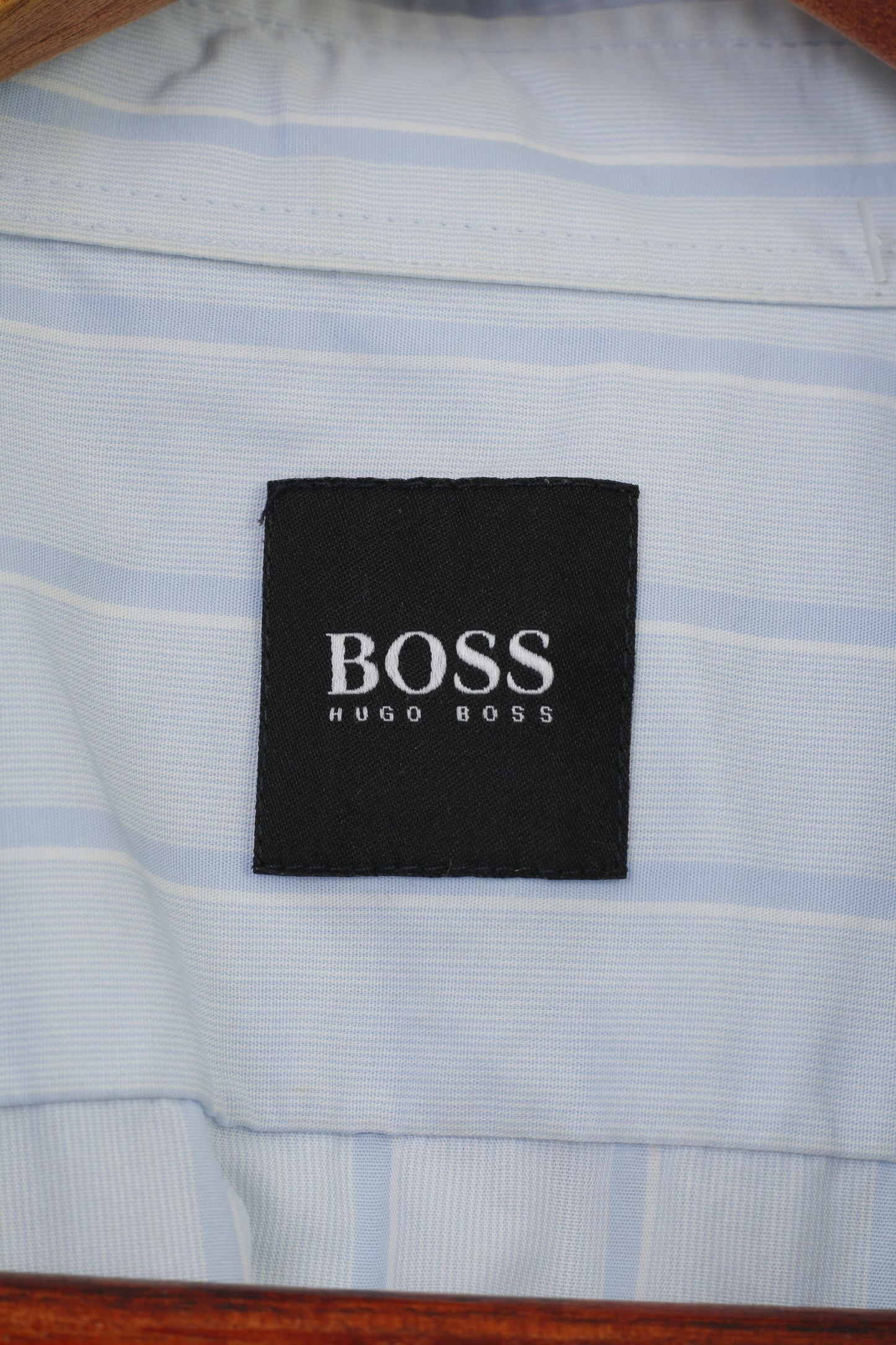 Hugo Boss Men XL Casual Shirt Striped Blue Collar Cotton Short Sleeve Top